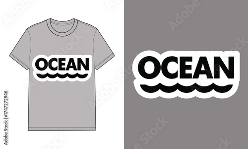Gray T Shirt with Ocean Wave Text Graphic t-shirt