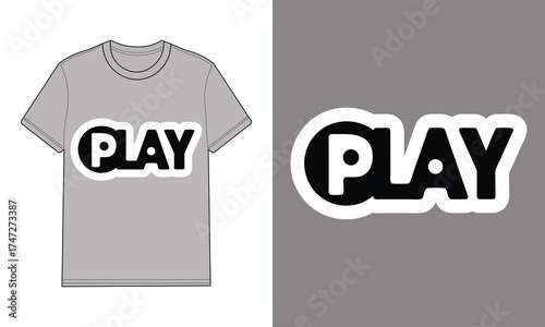 Gray t shirt with play text graphic mockup