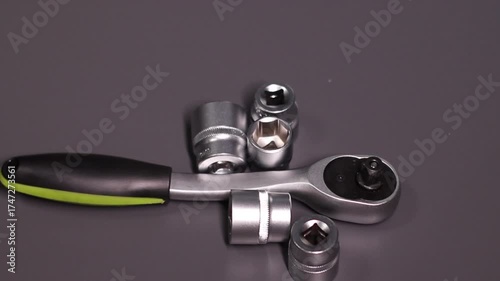 A set of building tools and instruments for repair in black and green colour. Must-have for men. Equipment for building. Repair tool kit. construction concept. gray background . High quality photo