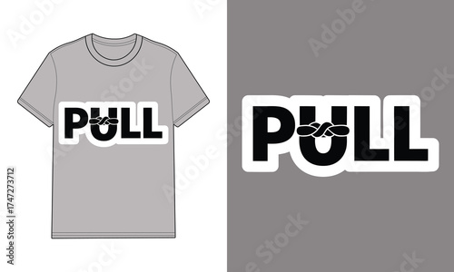 Gray t shirt with pull text rope knot graphic mockup