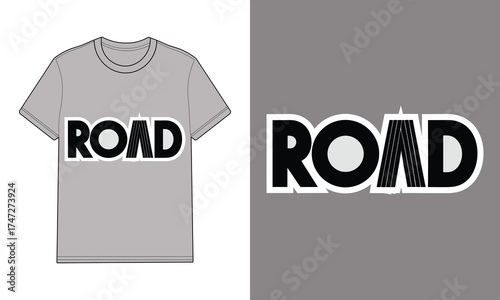 Gray t shirt with R O A D graphic logo clothing apparel