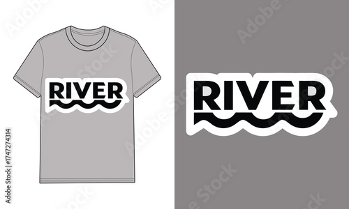 Gray t shirt with river text logo wavy water design clothing apparel