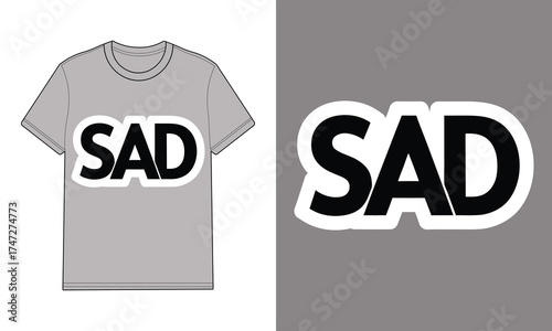 Gray t shirt with sad text graphic tshirt