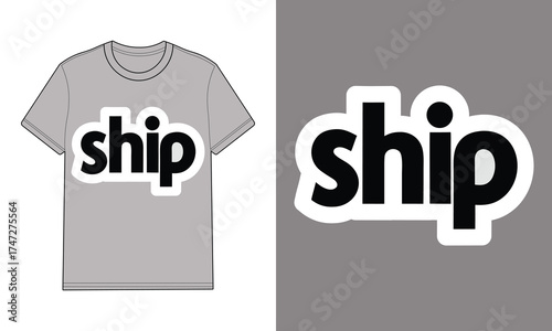 Gray t shirt with ship text graphic mockup