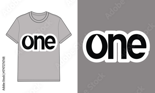 Gray t shirt with stylized word one graphic clothing apparel