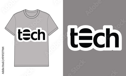 Gray t shirt with tech logo design t-shirt graphic