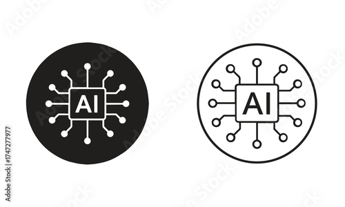 AI Chip Processor Circuit Icon Set | Artificial Intelligence Technology Vector
