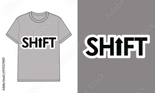 Gray t shirt with text shift upward arrow graphic t-shirt clothing