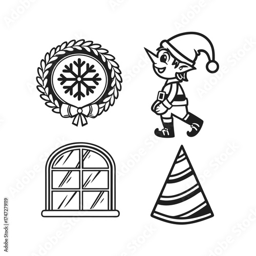 Festive christmas icons set holiday objects decorative elements for seasonal design projects isolated on transparent background