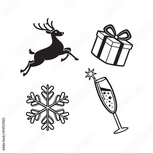Festive holiday icons silhouette collection for christmas celebration design elements isolated on transparent background