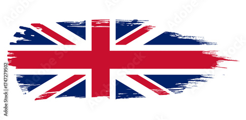 The flag of Great Britain in a brushstroke style with uneven edges. A symbol of British culture, education, and travel, suitable for design and travel themes.