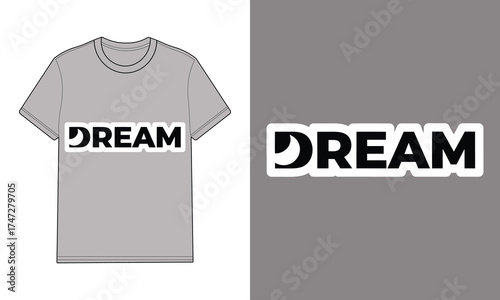 Gray T shirt with text word dream crescent moon graphic clothing apparel