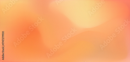 Fluid wavy orange, red and yellow vector mesh gradient background with halftone texture. Delicate soft shiny print with dots pattern for retro fire flame concept, lava explosion design, liquid banner