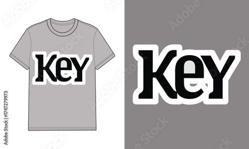 Gray T Shirt With Typography Word Key Graphic text