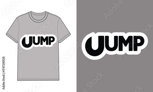 Gray t shirt with U M P text graphic clothing apparel
