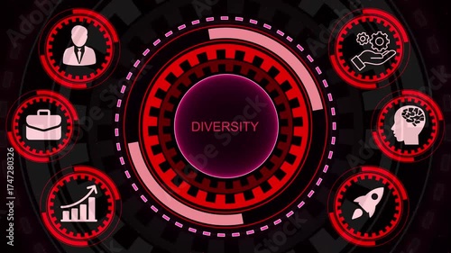 Diversity Management and Customer-Centric Financial Strategy Illustration with ROI, Business Growth, and Technology Icons — Inclusive Business Development and Innovation Concept