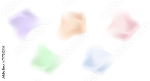 Set of colorful abstract gradient shapes with pastel glow. Vibrant holographic mesh blur forms isolated on white background. Vector design for posters, covers, templates.