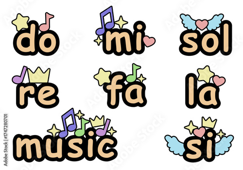 Do, re, mi, fa, sol, la, si. Music cute signs. Musical Note Creative. Music Lesson