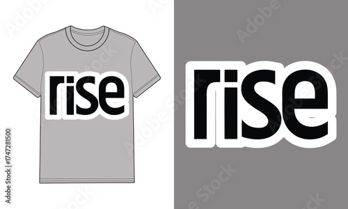 Gray t shirt with word rise graphic design clothing apparel