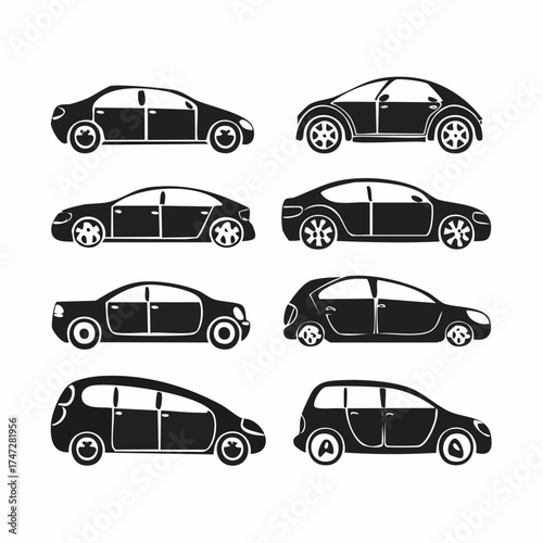 Cars of different types without drivers. Set of modes of transport and shapes vector illustration