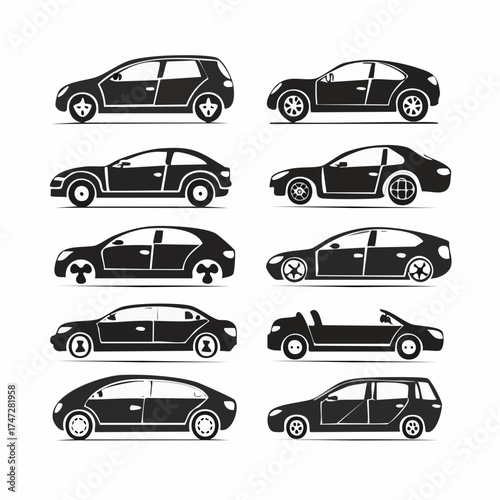 Cars of different types without drivers. Set of modes of transport and shapes vector illustration