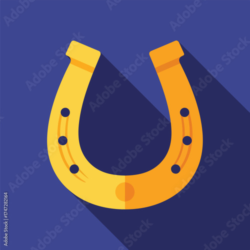 Golden horseshoe flat design icon symbol of luck fortune good omen - Logo vector icon stock illustration - Flat Design Icon