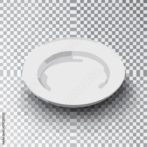 Empty white porcelain plate. Round white plate isolated on transparent background. Cookware, china, crockery element for serving dishes. Dish for restaurant, empty utensil and dishware 3d vector