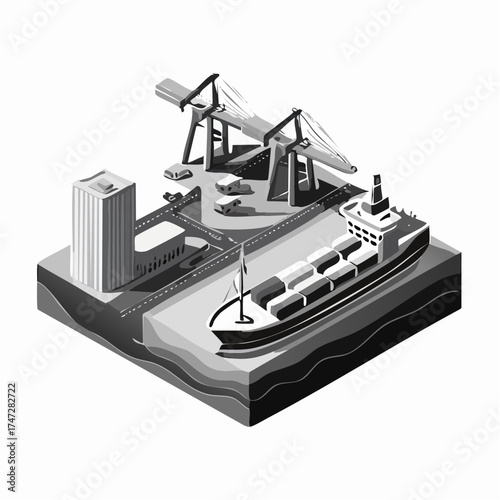 Cargo Port Illustration in Isometric Projection