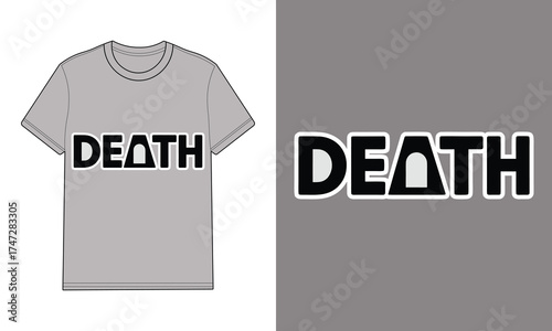 Gray t-shirt with text graphic spelling death apparel