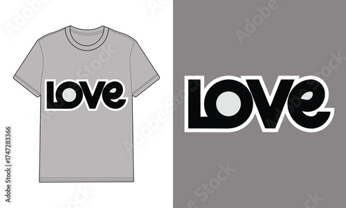 Gray t-shirt with text graphic that says love apparel