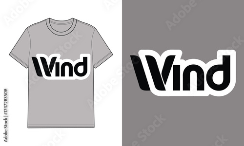 Gray t-shirt with text logo for wind clothing apparel