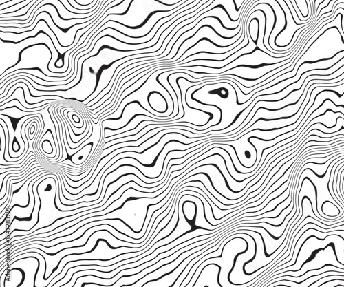 Abstract Black and White Topographic Map Swirl Pattern | Wavy Contour Lines with Focus Circle Background