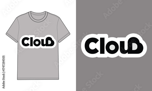 Grey t shirt with cloud logo design t-shirt text