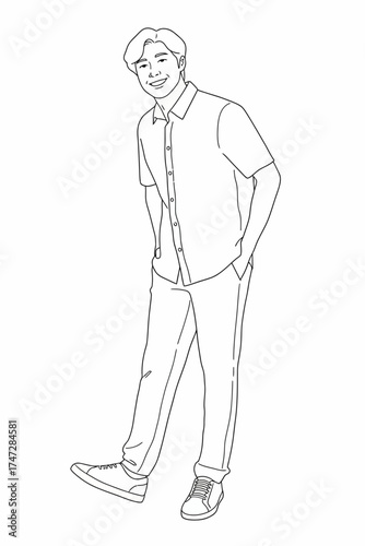 Young man stand with style two hands in pockets