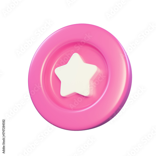 Cute 3D Icon Pink Coin Symbol with White Star