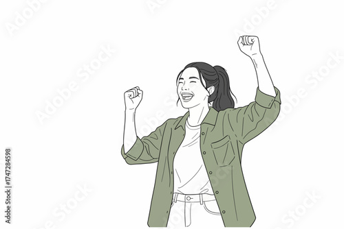 young asian lady with positive expression joyful exciting dressed casual cloth happy adorable glad woman rejoices success facial expression concept