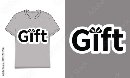 Grey t shirt with gift typography bow detail present