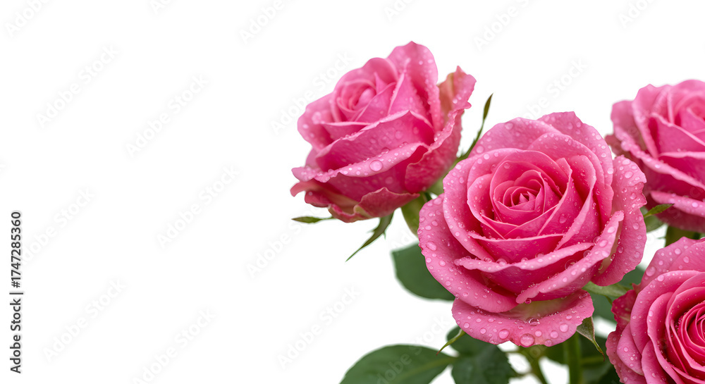 Fototapeta premium Dewy pink roses with water droplets for Valentine's Day 