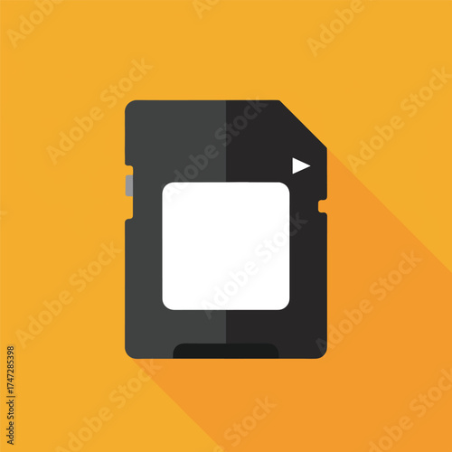 Flat design micro sd card icon with white label and shadow - Logo vector icon stock illustration - Flat Design Icon