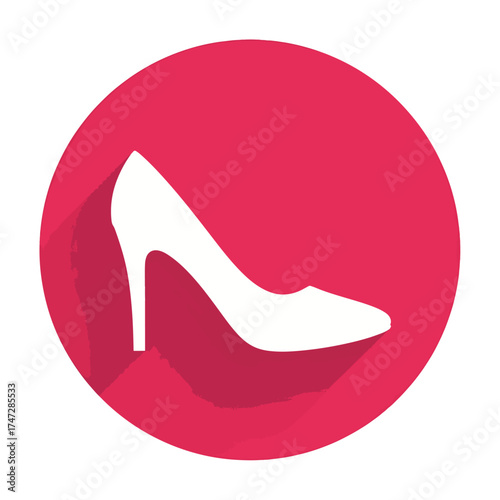 Flat design icon white stiletto heel shoe on pink circle - Logo vector icon stock illustration - Flat Design Icon