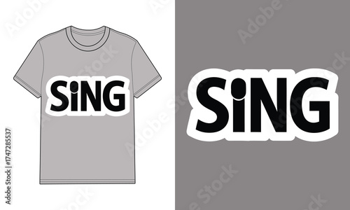 Grey t shirt with sing text microphone i typography