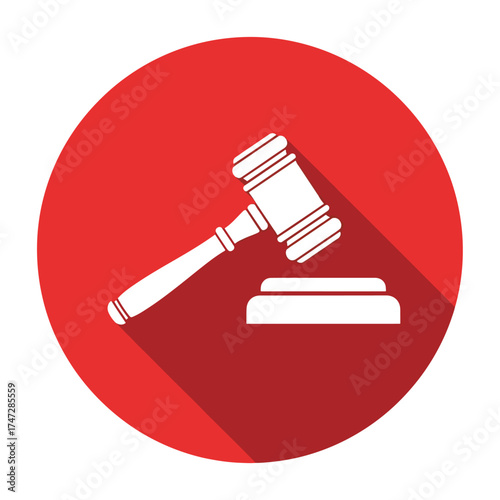 Flat design auction gavel icon symbolizing justice and law - Logo vector icon stock illustration - Flat Design Icon