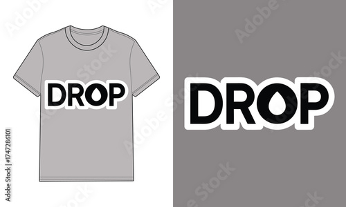 Grey t shirt with text drop droplet graphic mockup