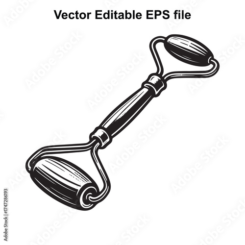 Vector art of vintage black and white illustration of a jade roller for facial massage