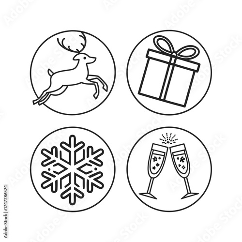 Four festive holiday icons representing christmas and winter seasons isolated on transparent background