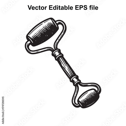 Vector art of elegant black and white sketch of a facial roller tool