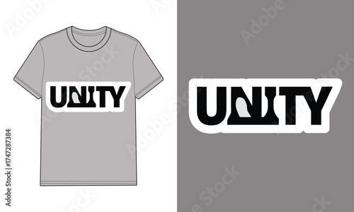 Grey t shirt with unity text graphic mockup