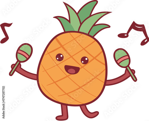 pineapple mascot dancing with maracas tropical mu