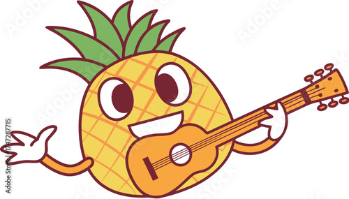 pineapple mascot playing guitar tropical music fu