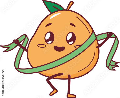 quince mascot dancing with ribbons cheerful cute